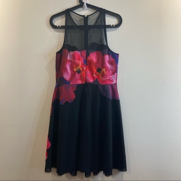 BELLE BY BADGLEY MISCHKA Sz 10 Floral and Mesh A-Line  Zipper Closure Dress - Picture 9 of 14